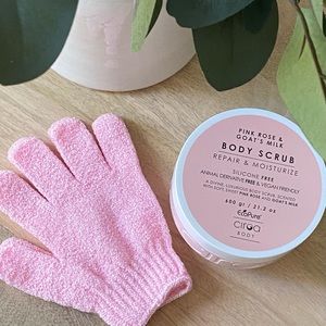 Body Scrub & Glove Set Beautiful Pink Rose & Goat Milk Pure Ingredients